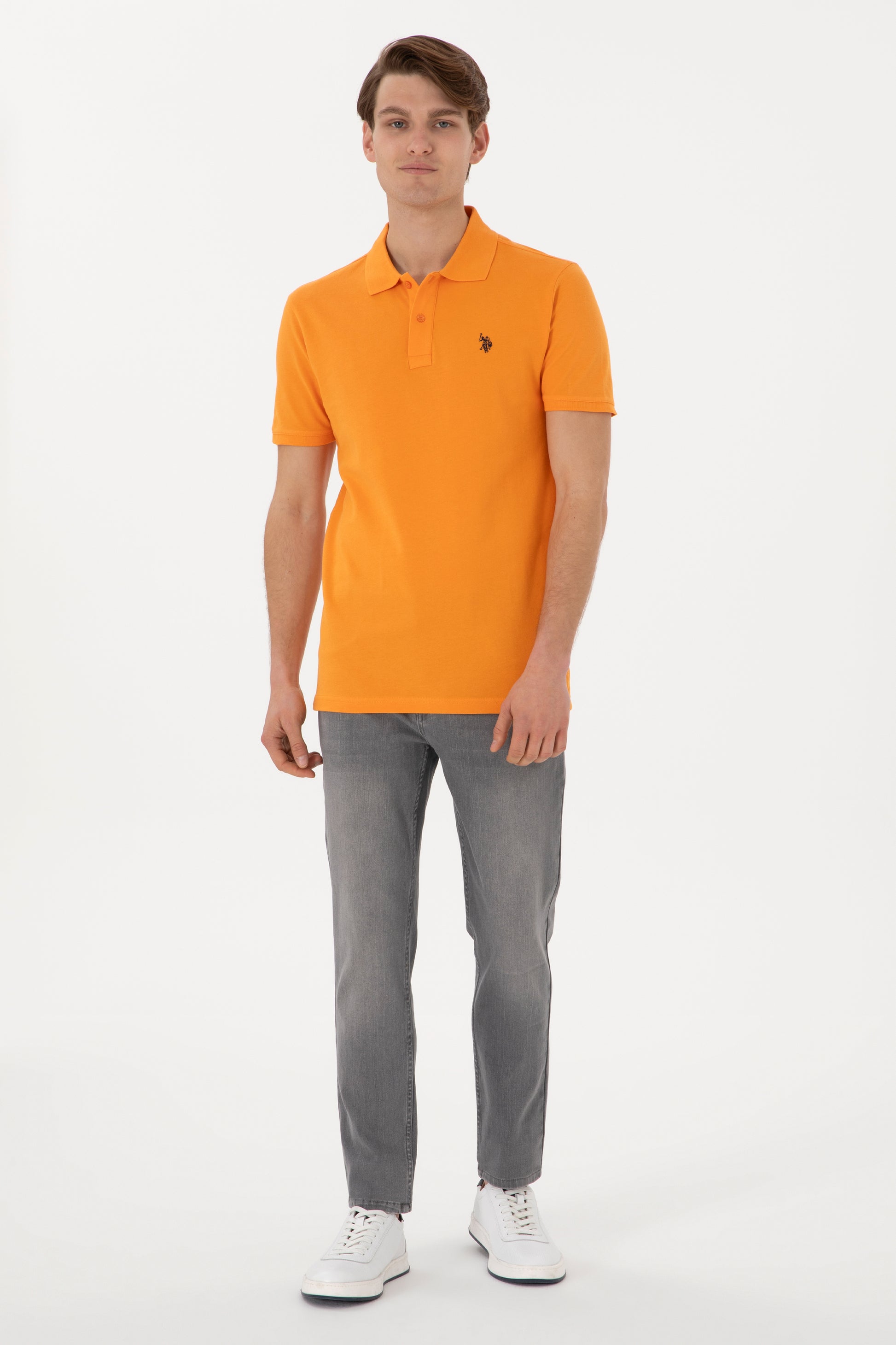 Men's Slim Fit Polo Neck Orange Basic T-Shirt
