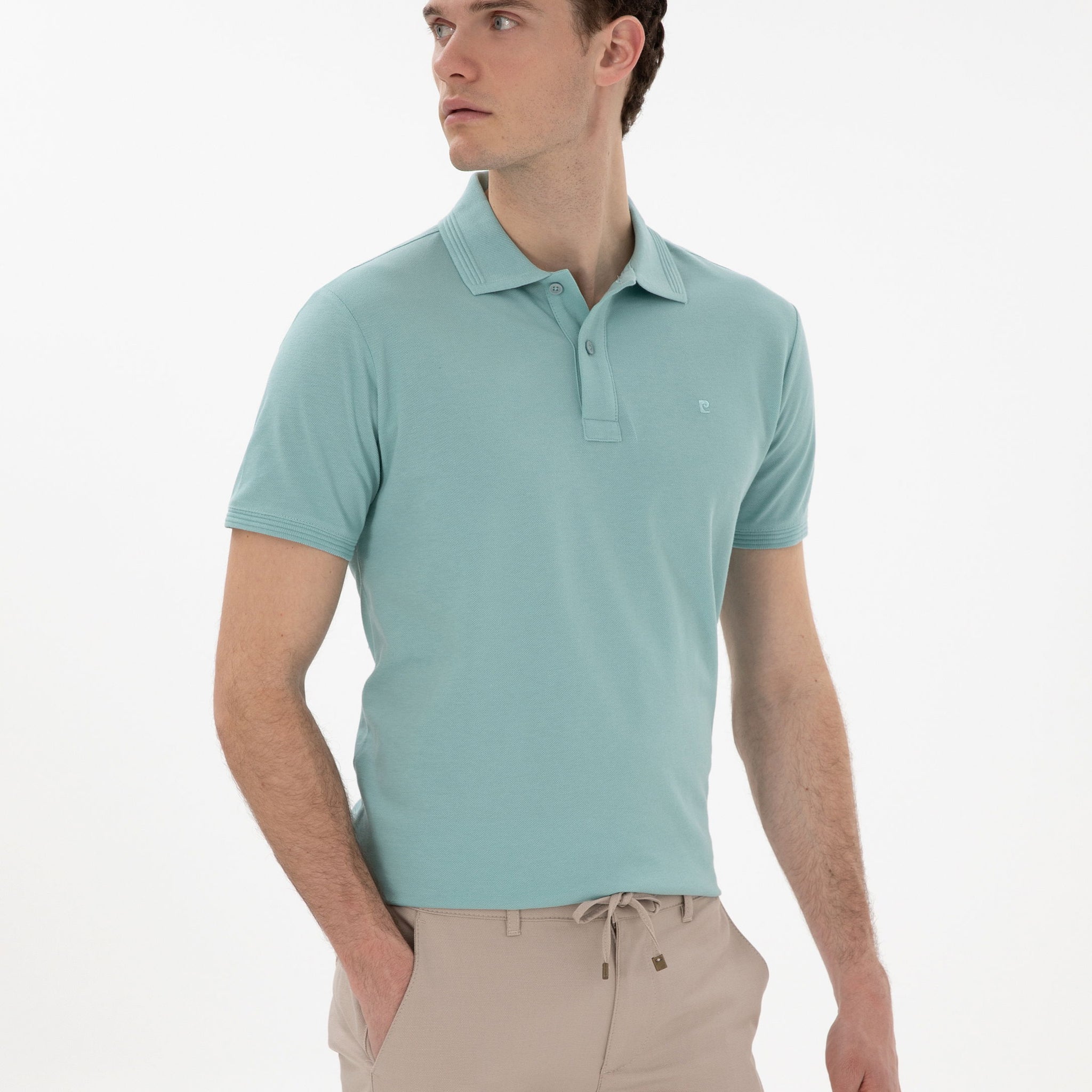Dark Mint Slim Fit No-Fold Polo Neck Basic T-Shirt