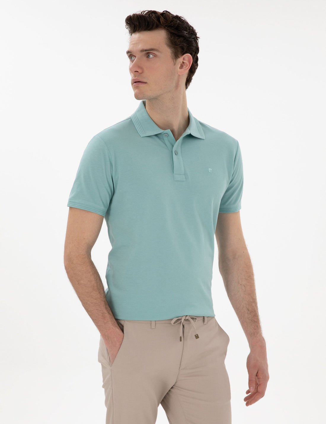 Dark Mint Slim Fit No-Fold Polo Neck Basic T-Shirt