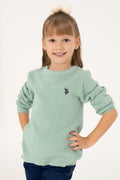 Girls' Water Green Crew Neck Basic Sweater