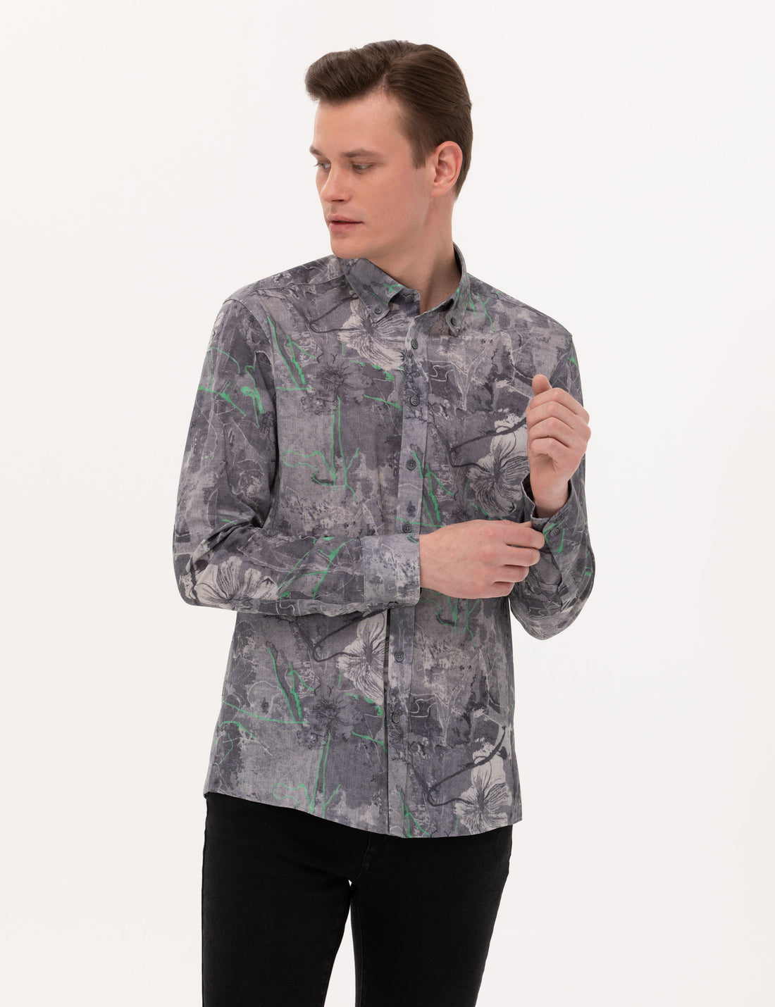Grey Slim Fit Long Sleeve Shirt