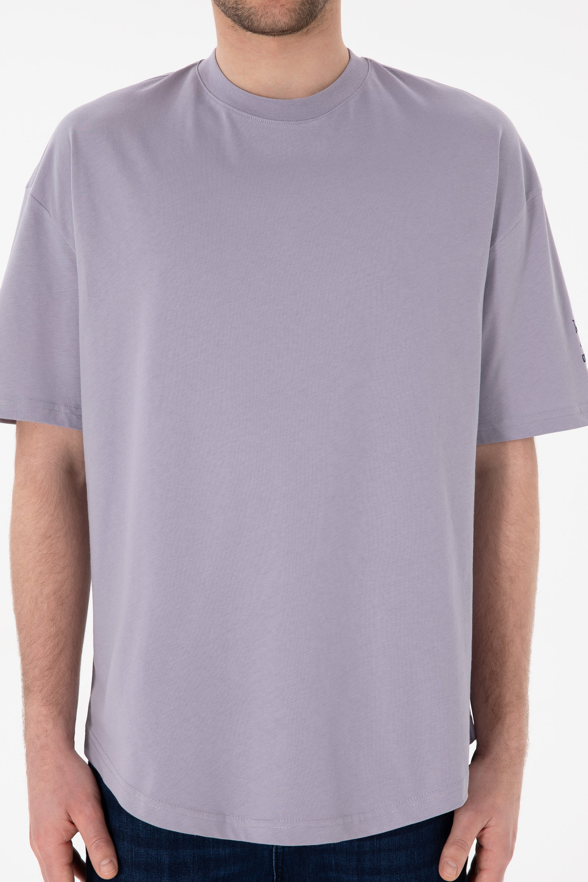 Men's Long Fit Crew Neck Grey Basic T-Shirt