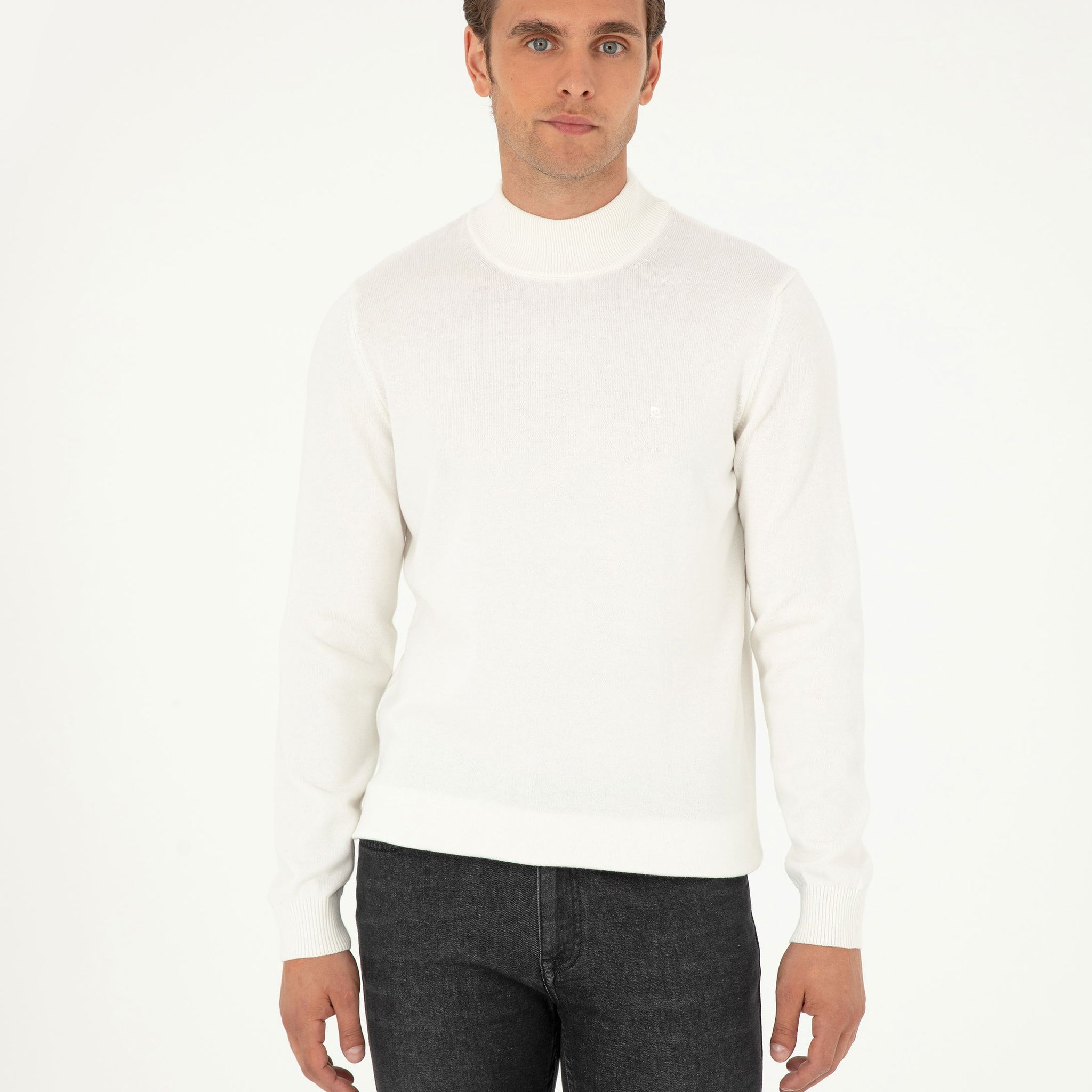 Ecru Slim Fit Half Turtleneck Basic Knitwear Sweater