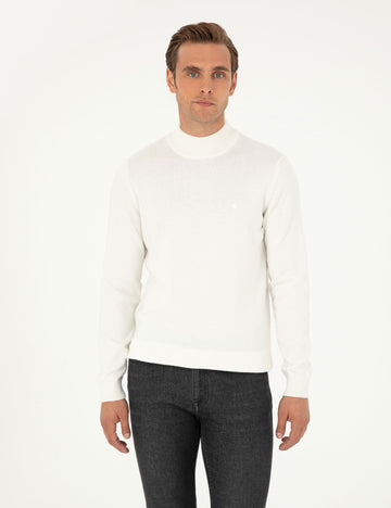 Ecru Slim Fit Half Turtleneck Basic Knitwear Sweater