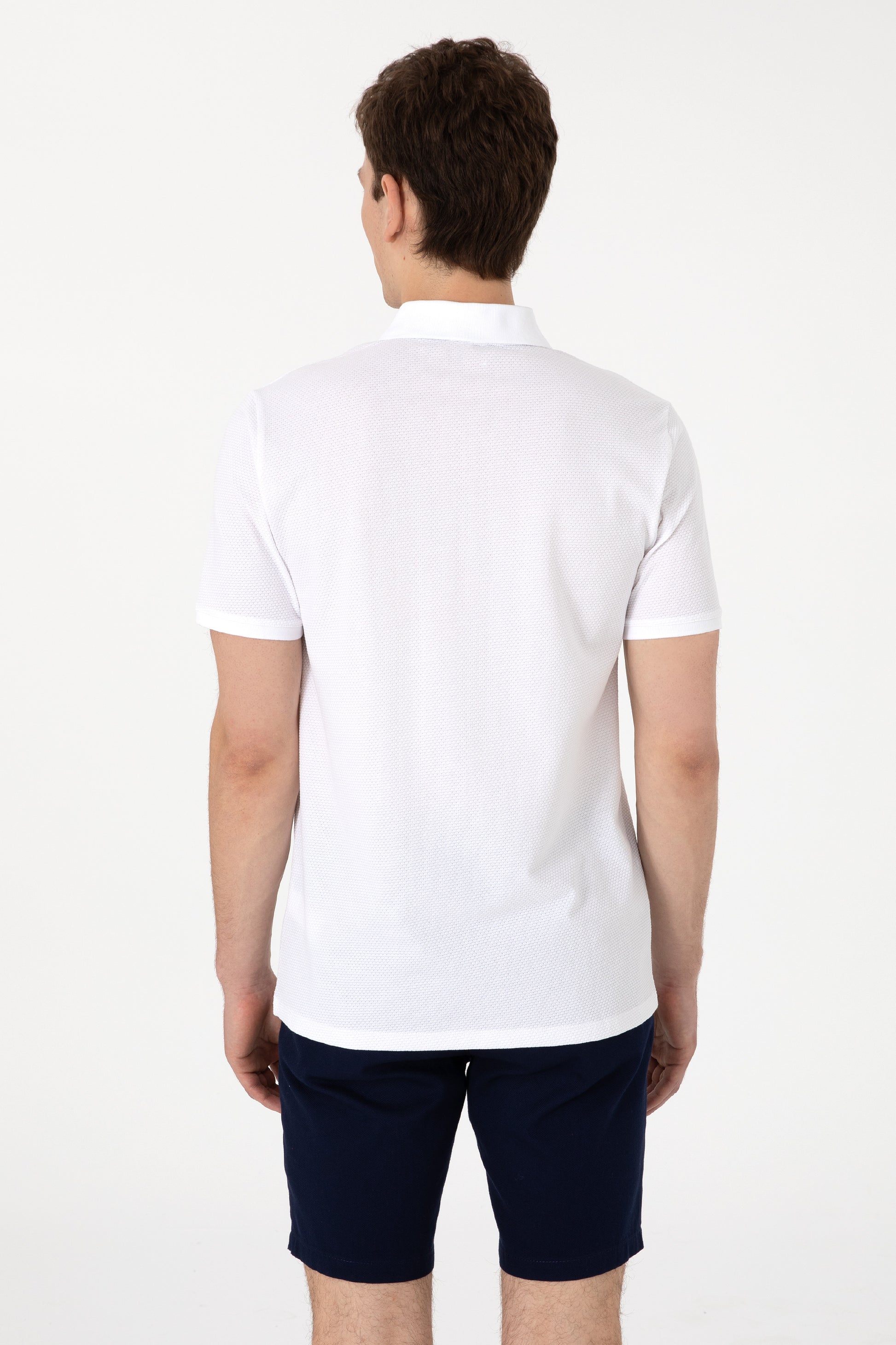 Men's Regular Fit Zipper White Textured T-Shirt