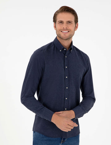 Navy Blue Slim Fit Long Sleeve Shirt