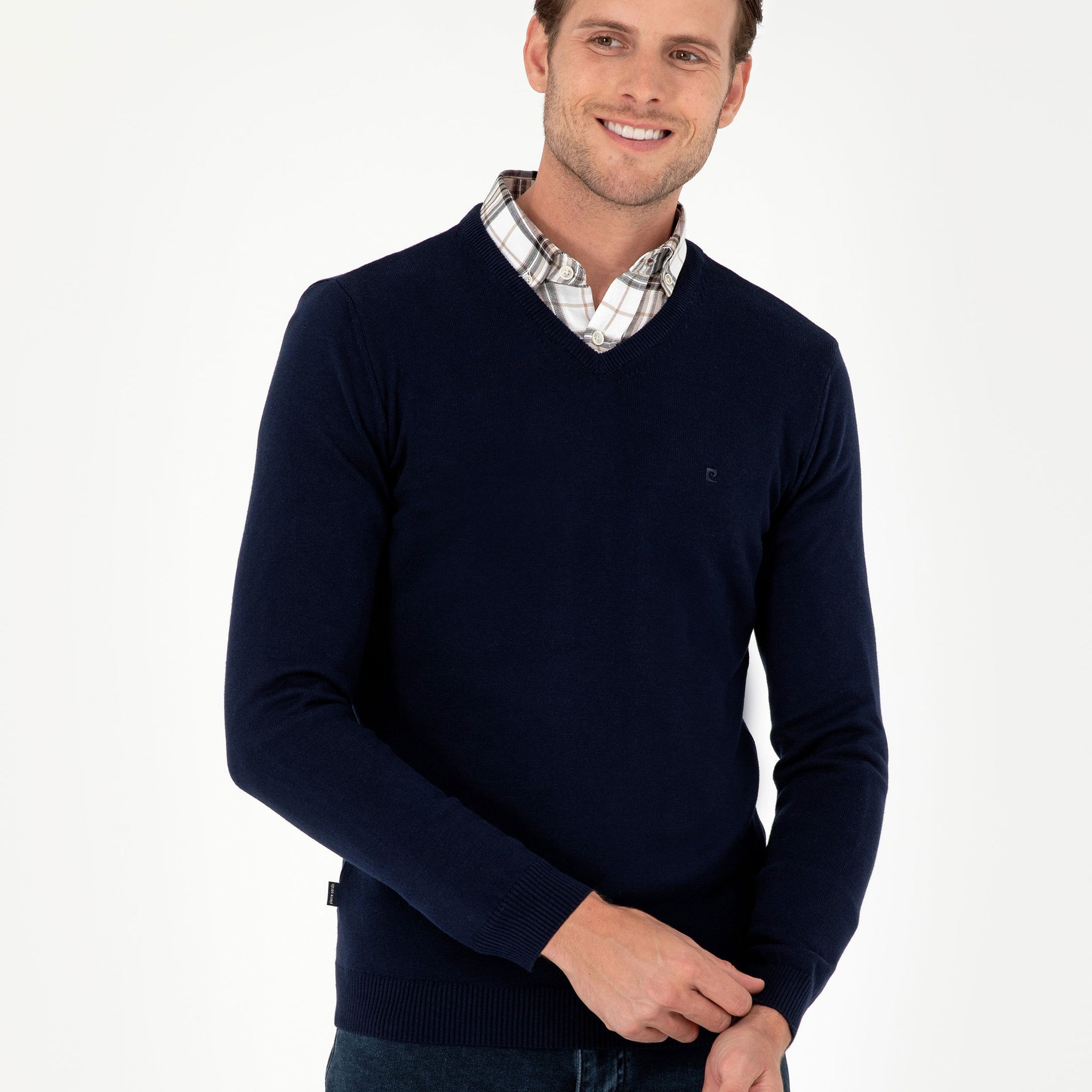 Navy Blue Slim Fit V Neck Basic Knitwear Sweater