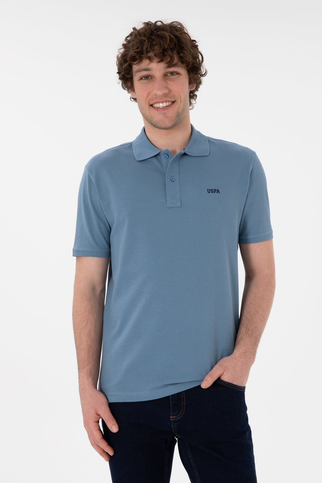 Men's Regular Fit Polo Neck Dark Blue Basic T-Shirt