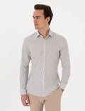 Khaki Striped Ex. Slim Fit Long Sleeve Shirt