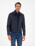 Navy Blue Leather Jacket