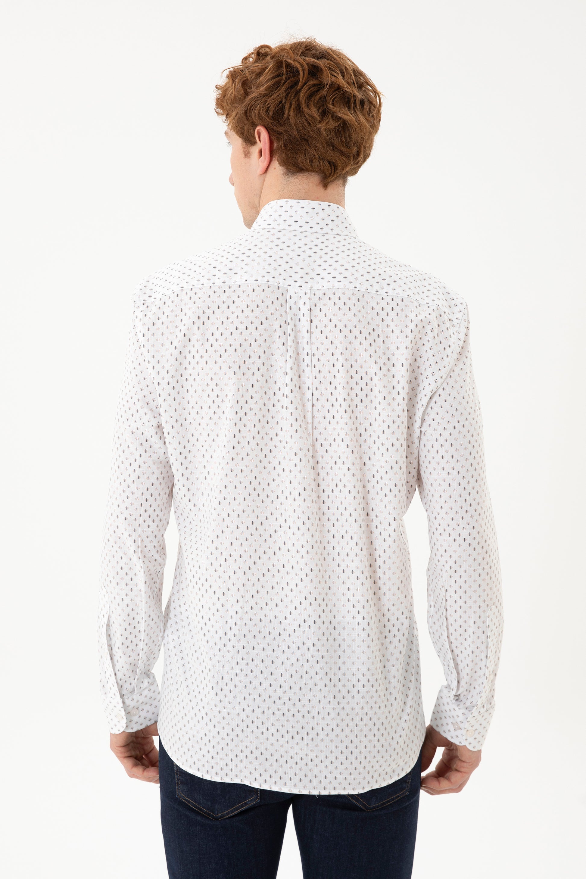 Men's Beige Printed White Shirt