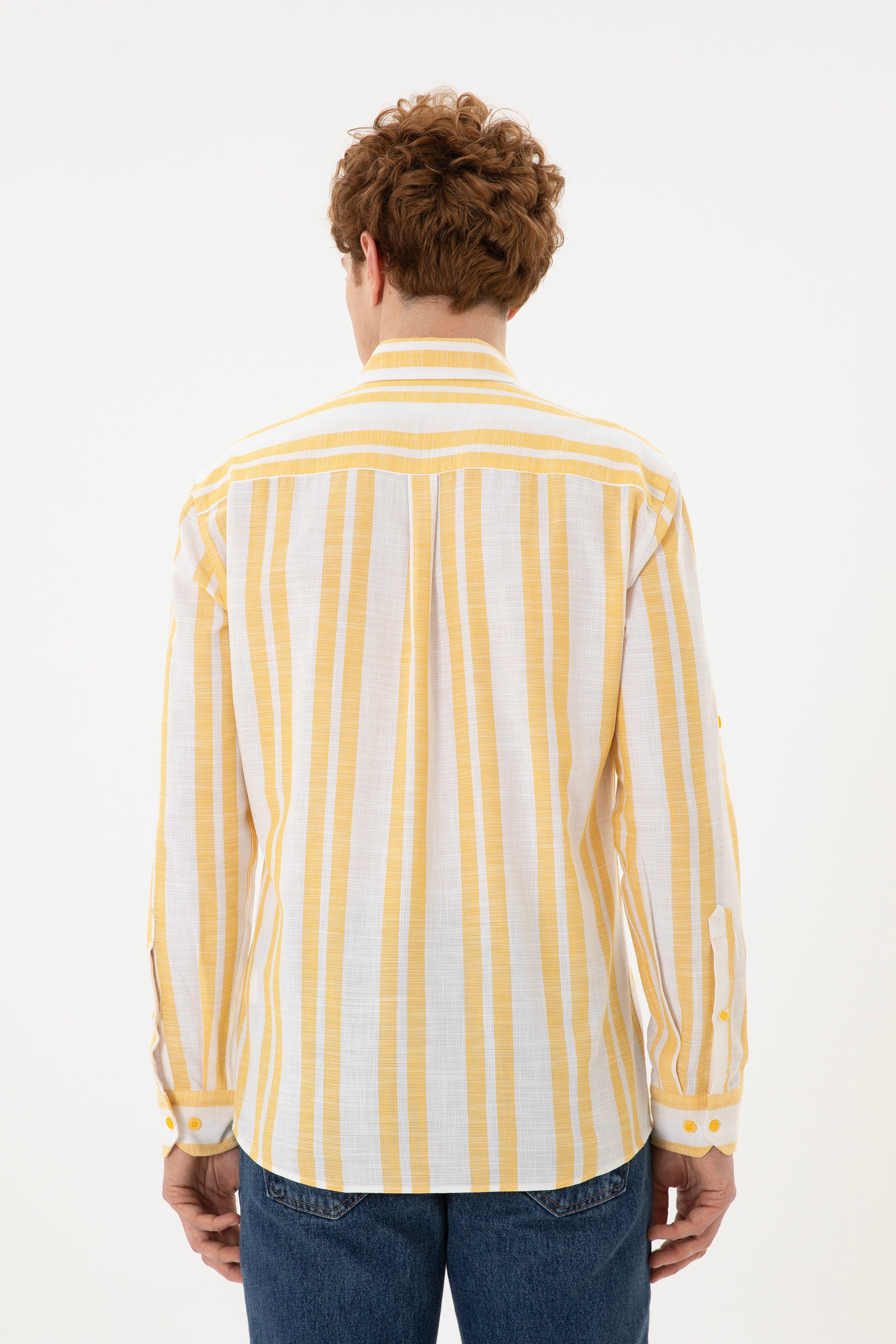 Men's Saffron Striped White Shirt