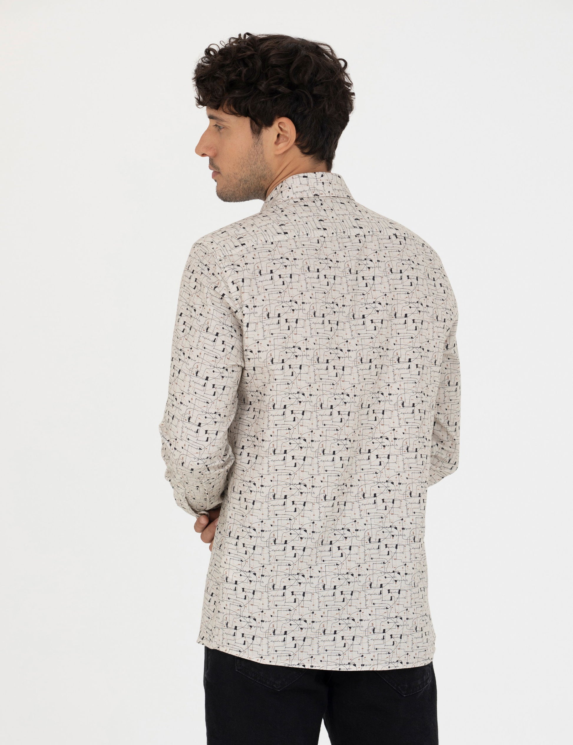 Beige Slim Fit Long Sleeve Shirt