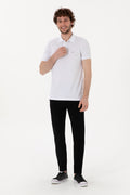 Men's Slim Fit Polo Neck White Basic T-Shirt
