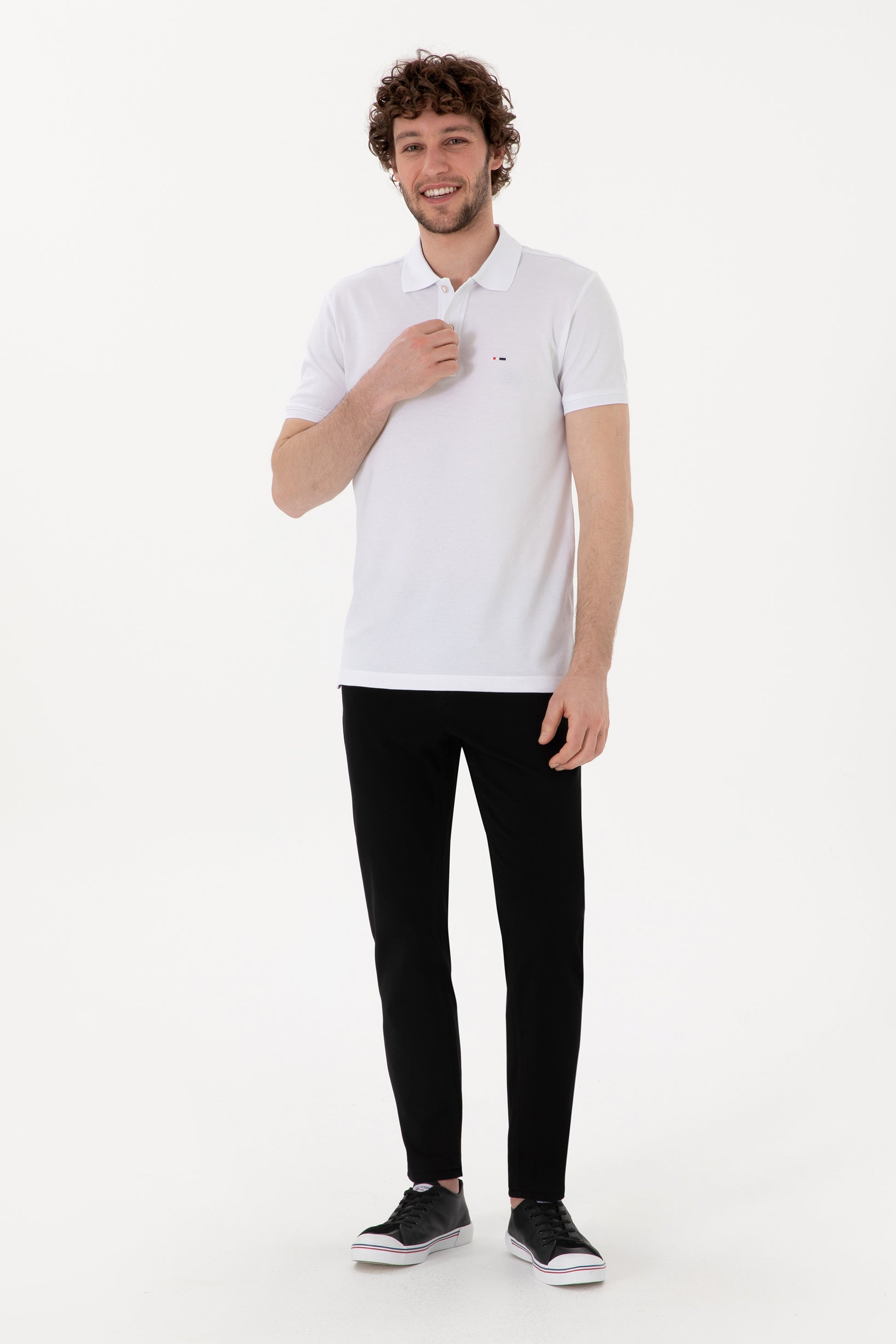 Men's Slim Fit Polo Neck White Basic T-Shirt