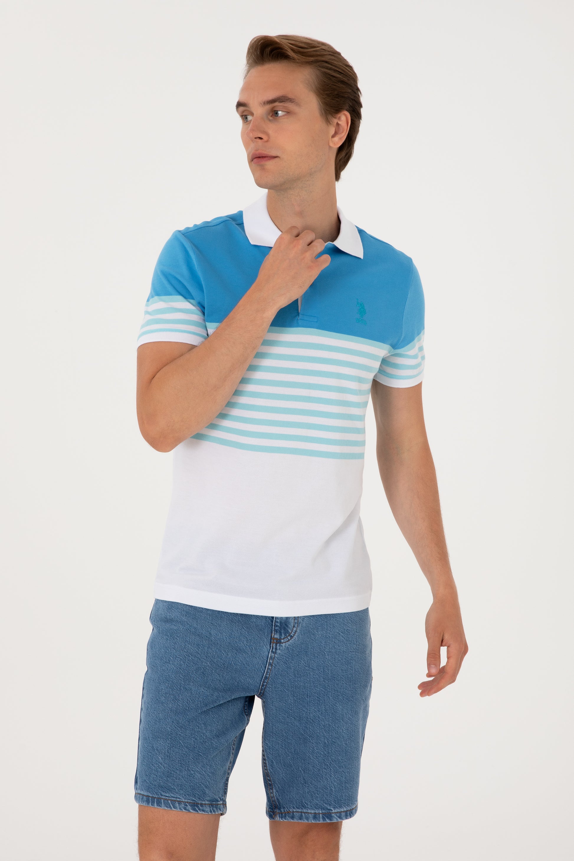 Men's Regular Fit Polo Neck Turquoise T-shirt