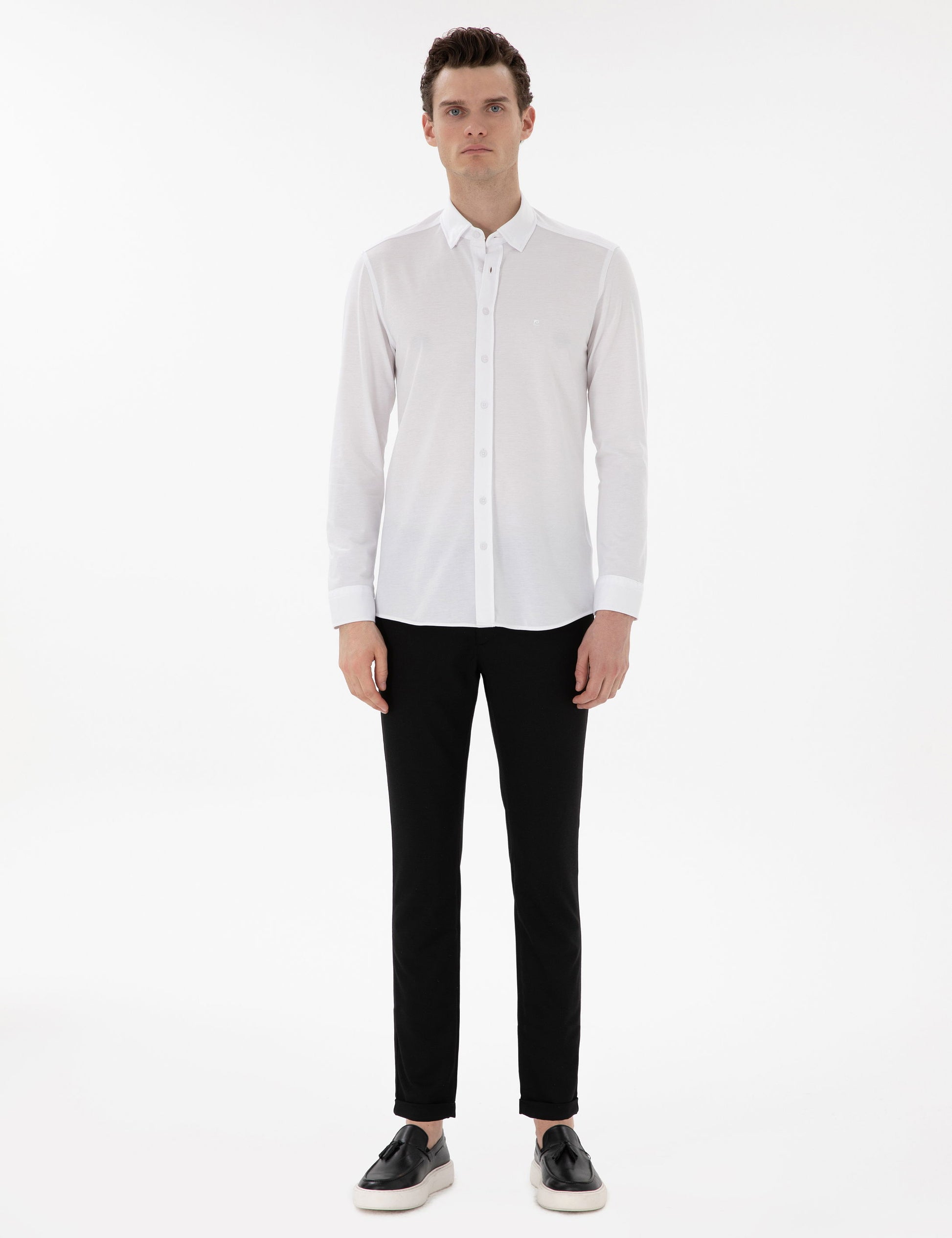 White Slim Fit Long Sleeve Shirt