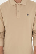 Men's Regular Fit Polo Collar Sand Basic Sweatshirt