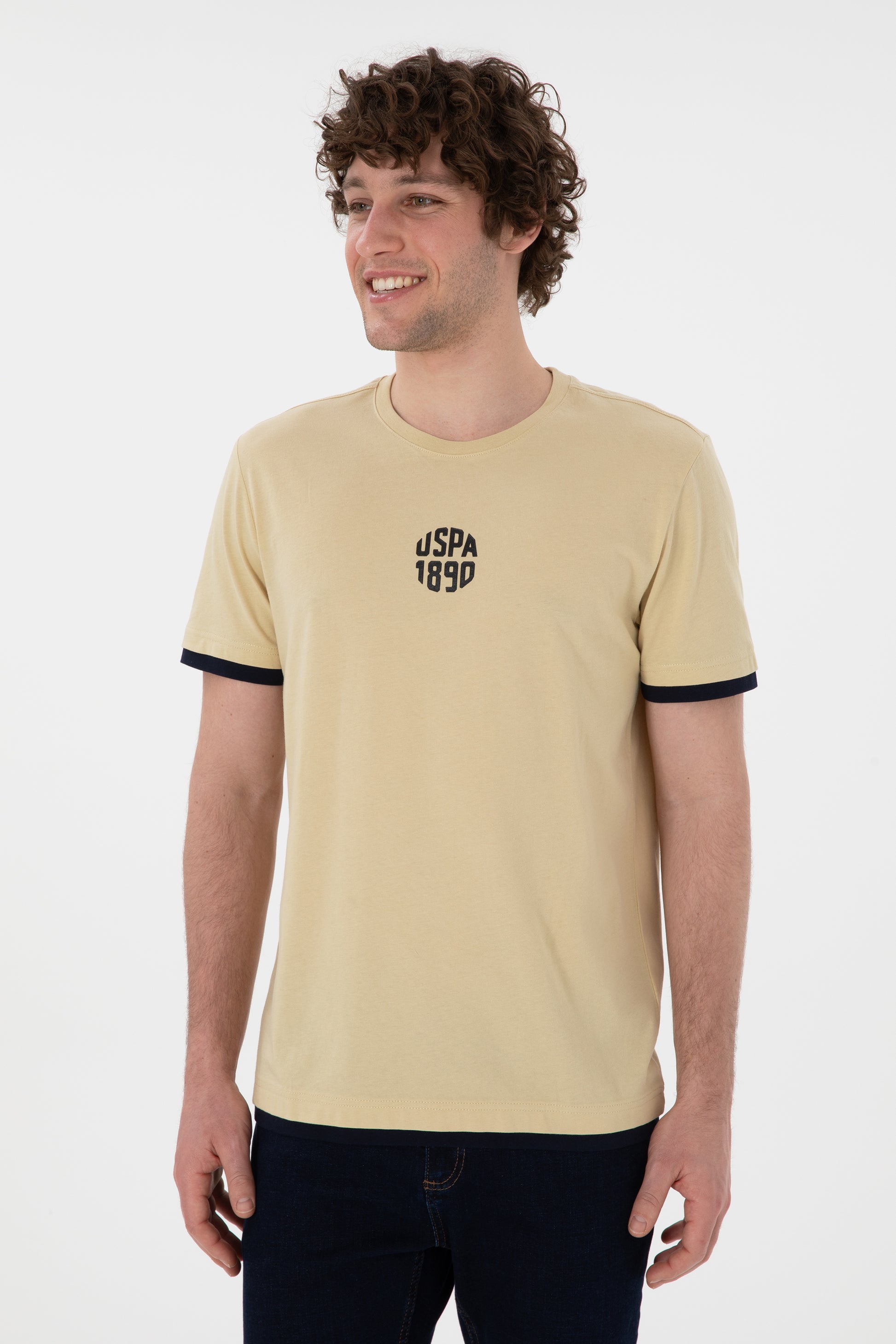 Men's Regular Fit Crew Neck Light Khaki T-Shirt