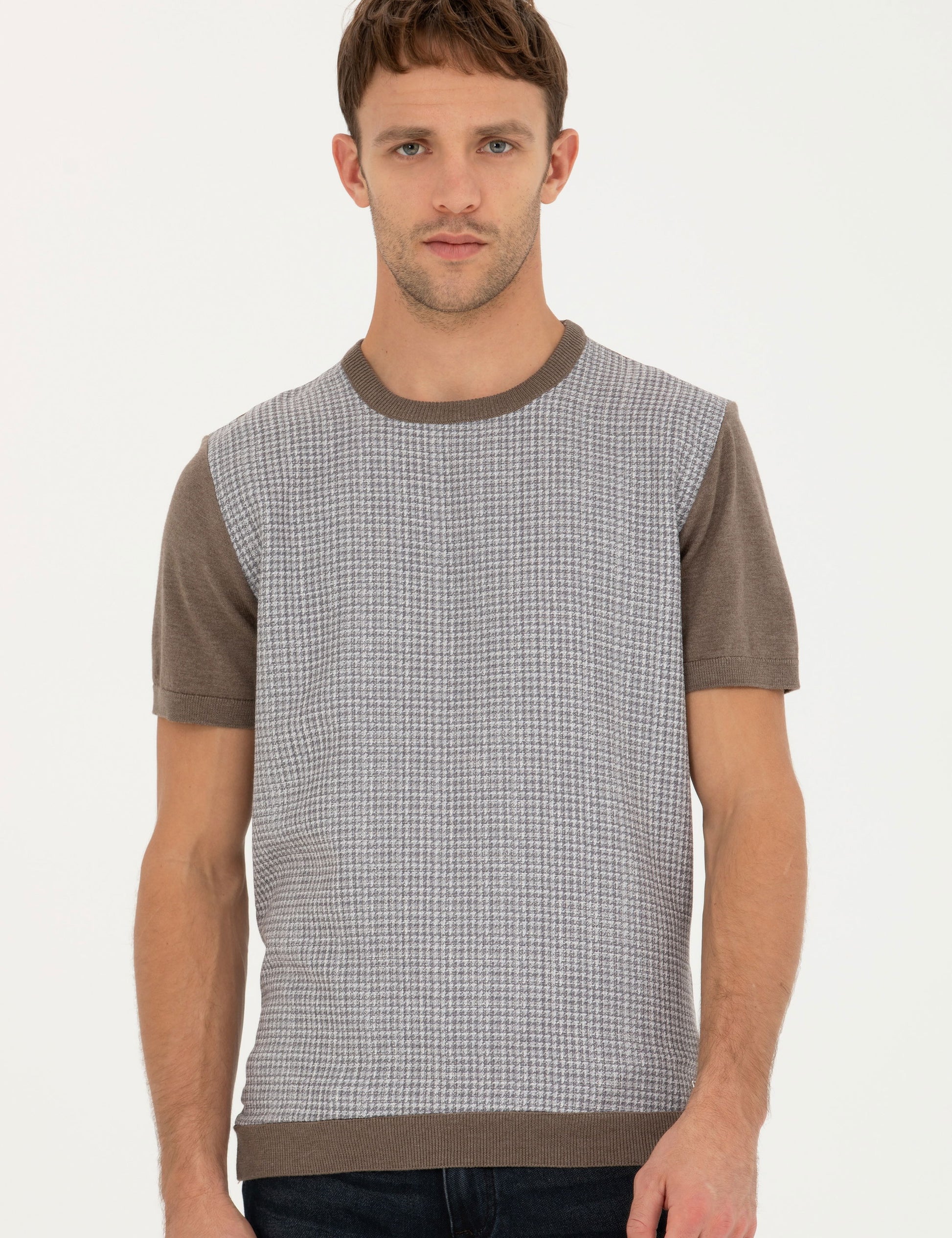 Mink Melange Slim Fit Crew Neck Sweater T-Shirt