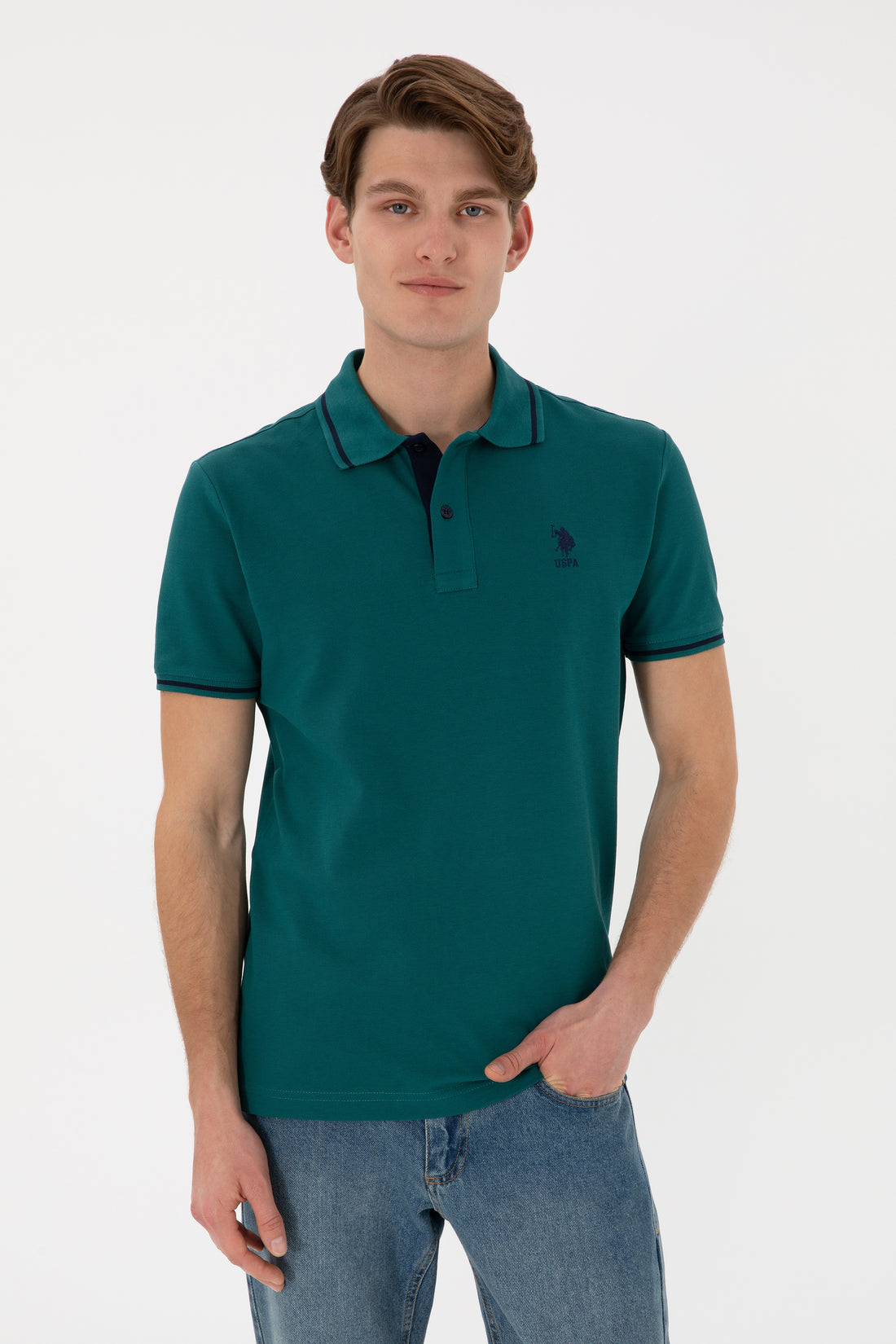 Men's Slim Fit Polo Neck Dark Green Basic T-Shirt
