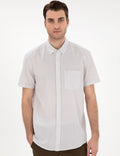 Regular Fit Short Sleeve Shirt with Stone Linen Blend