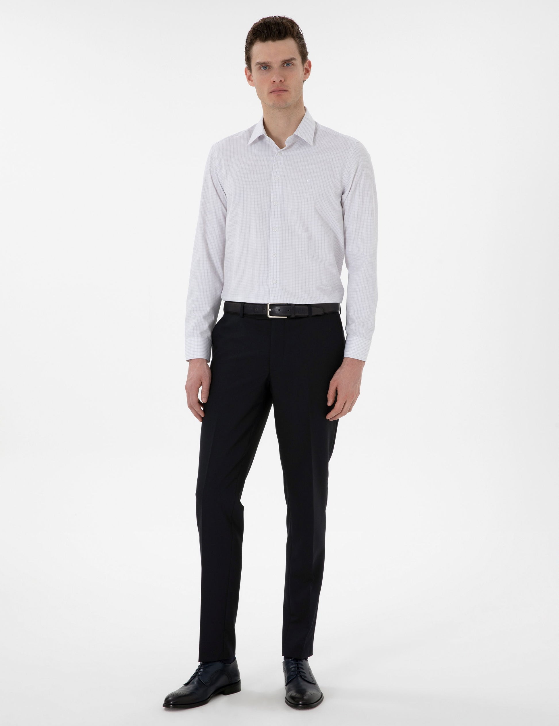 Grey Slim Fit Checkered Long Sleeve Shirt