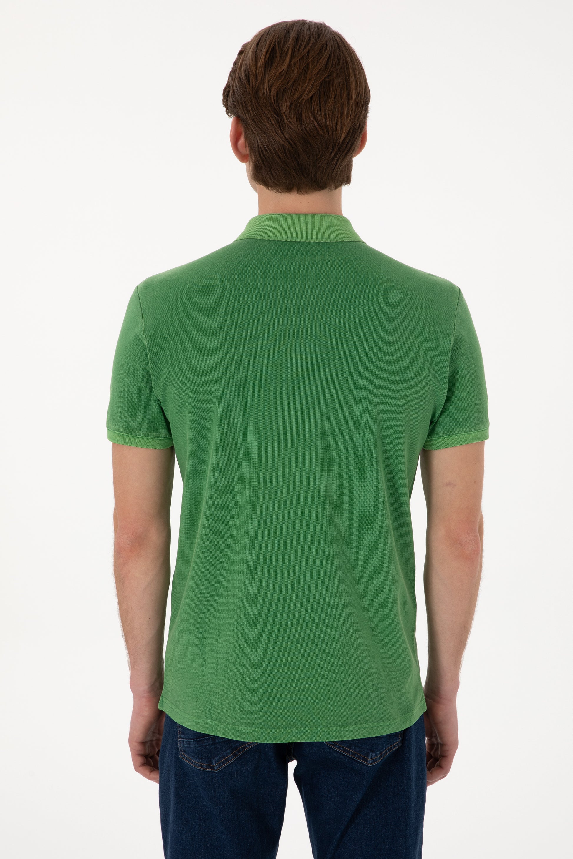 Men's Slim Fit Polo Neck Green Wash Basic T-Shirt