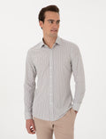 Khaki Striped Ex. Slim Fit Long Sleeve Shirt