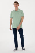 Men's Regular Fit Polo Neck Water Green Basic T-Shirt