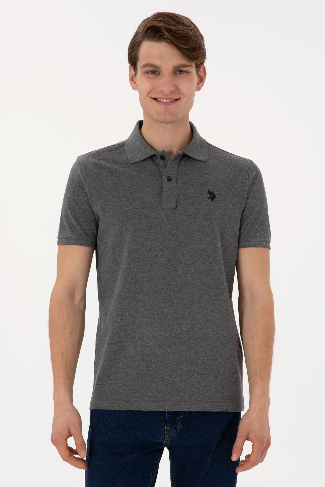 Men's Slim Fit Polo Neck Anthracite Melange Basic T-Shirt