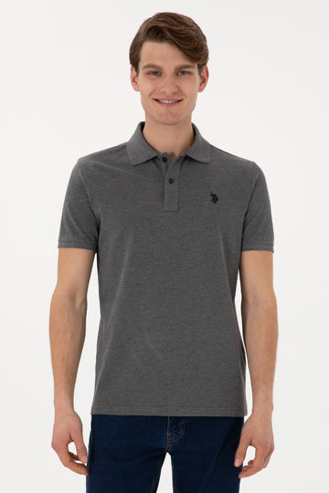 Men's Slim Fit Polo Neck Anthracite Melange Basic T-Shirt