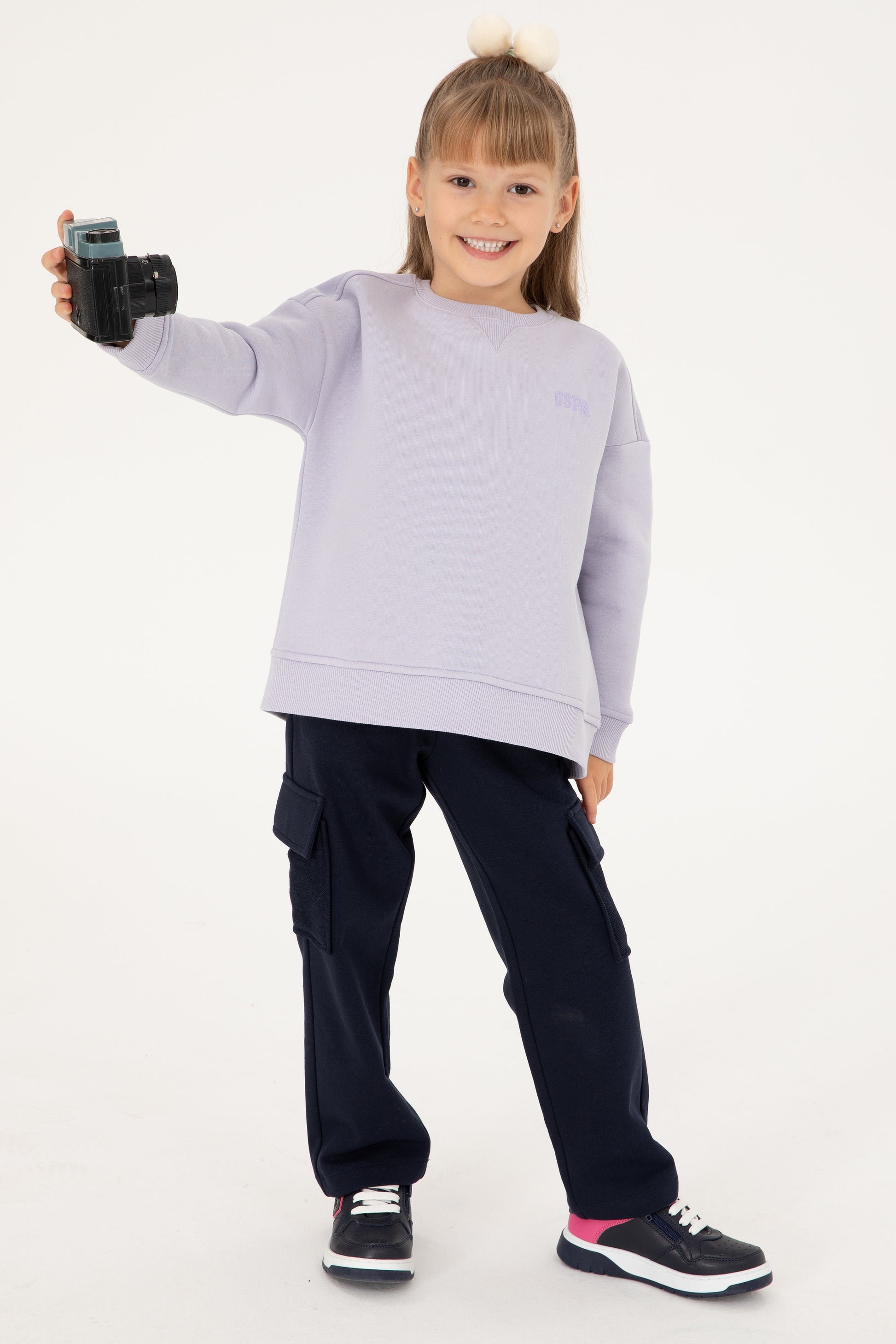 Girls' Lilac Basic Chiffon Crew Neck Sweatshirt