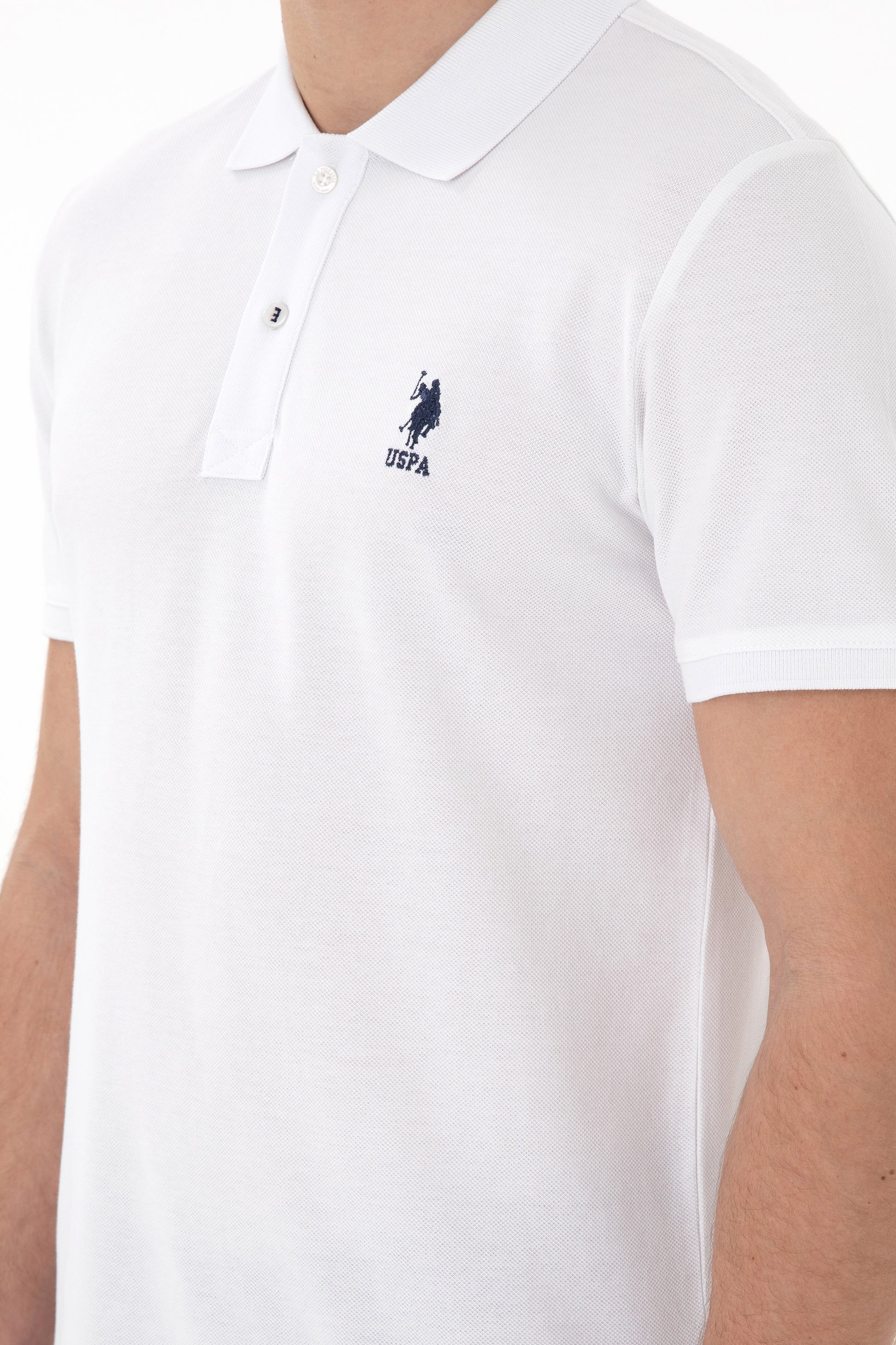 Men's Slim Fit Polo Neck White Basic T-Shirt
