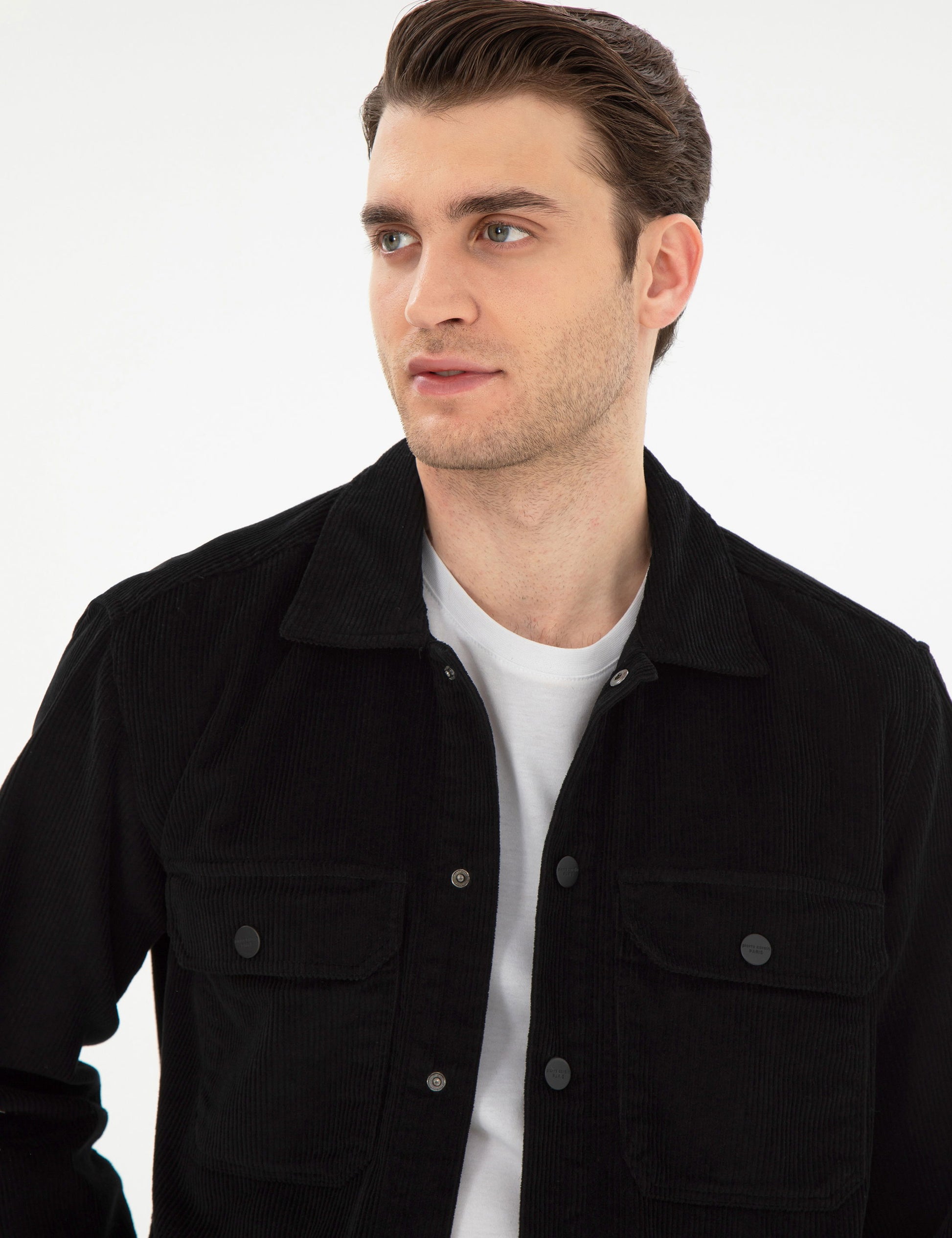 Siyah Klasik Yaka ��ift Cepli Oversize G��mlek Ceket