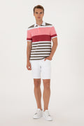 Men's Regular Fit Polo Neck Pink T-Shirt
