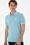 Men's Slim Fit Polo Neck Light Blue Wash Basic T-Shirt