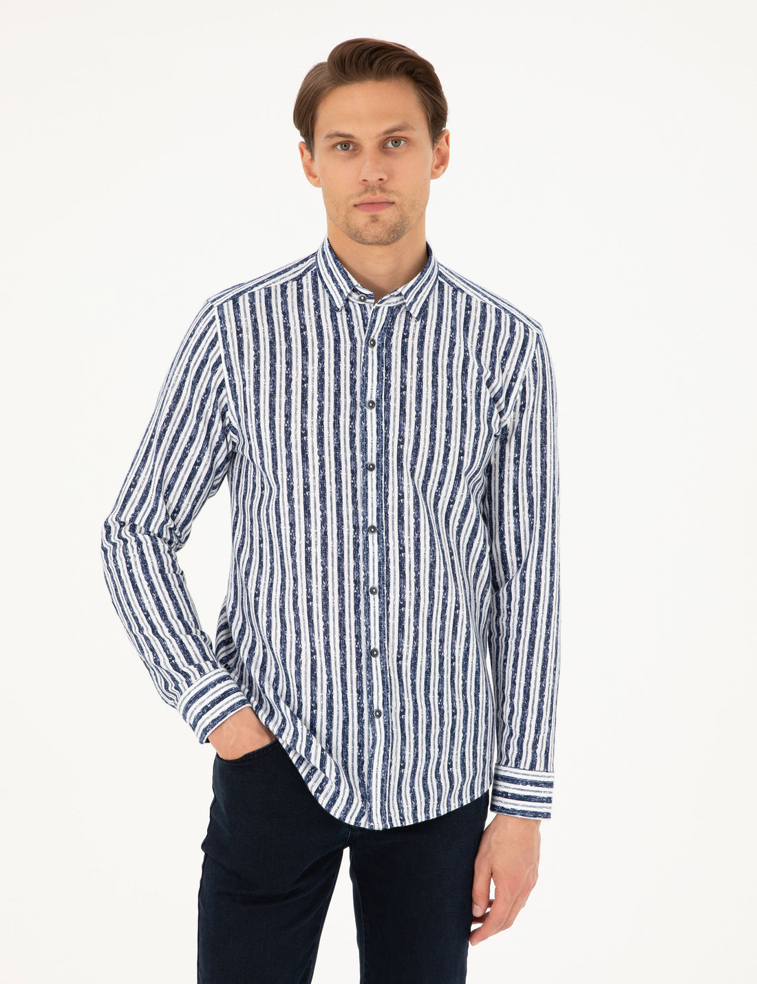 Navy Blue Slim Fit Long Sleeve Shirt