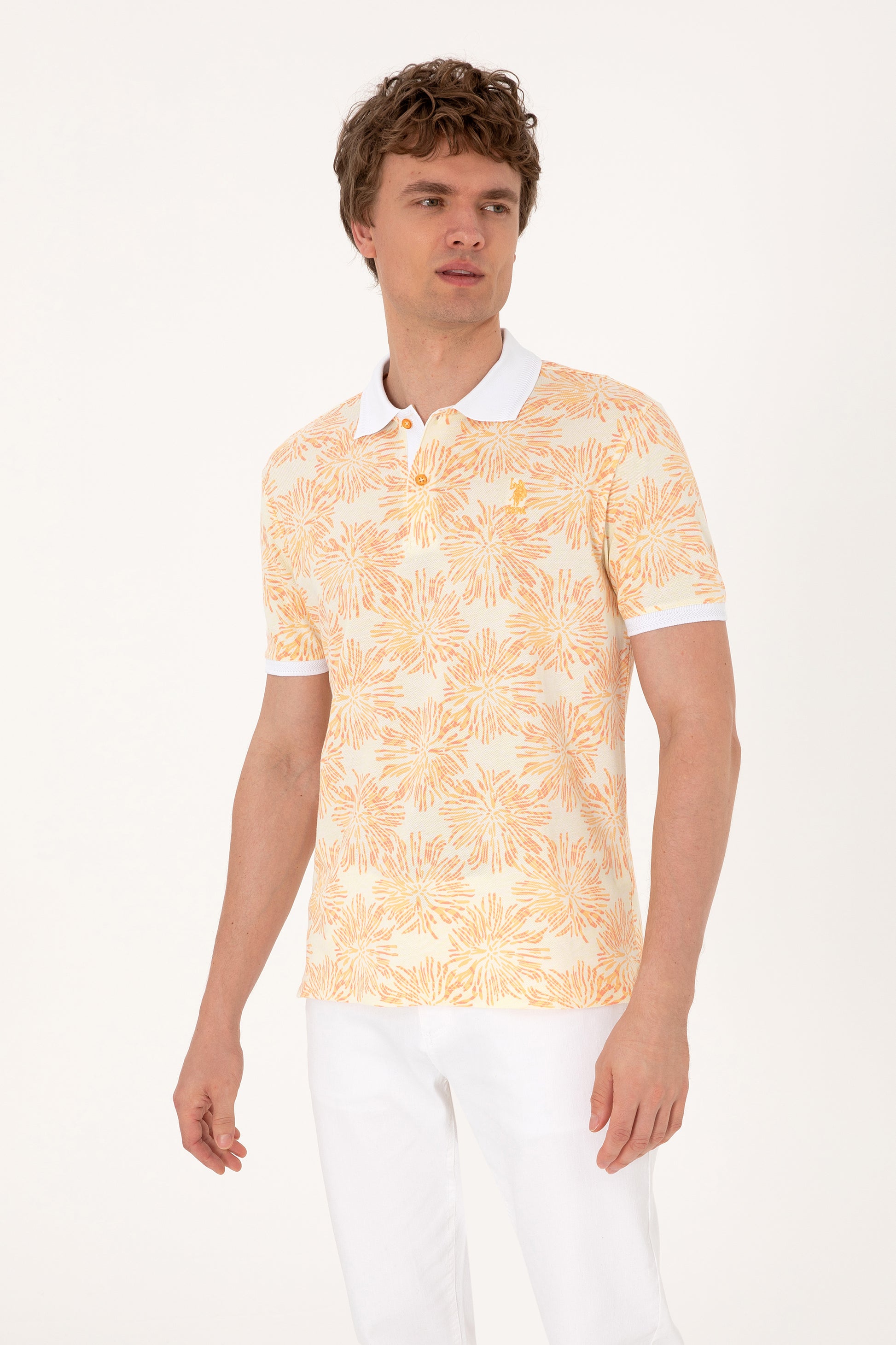 Men's Regular Fit Polo Neck Orange T-Shirt