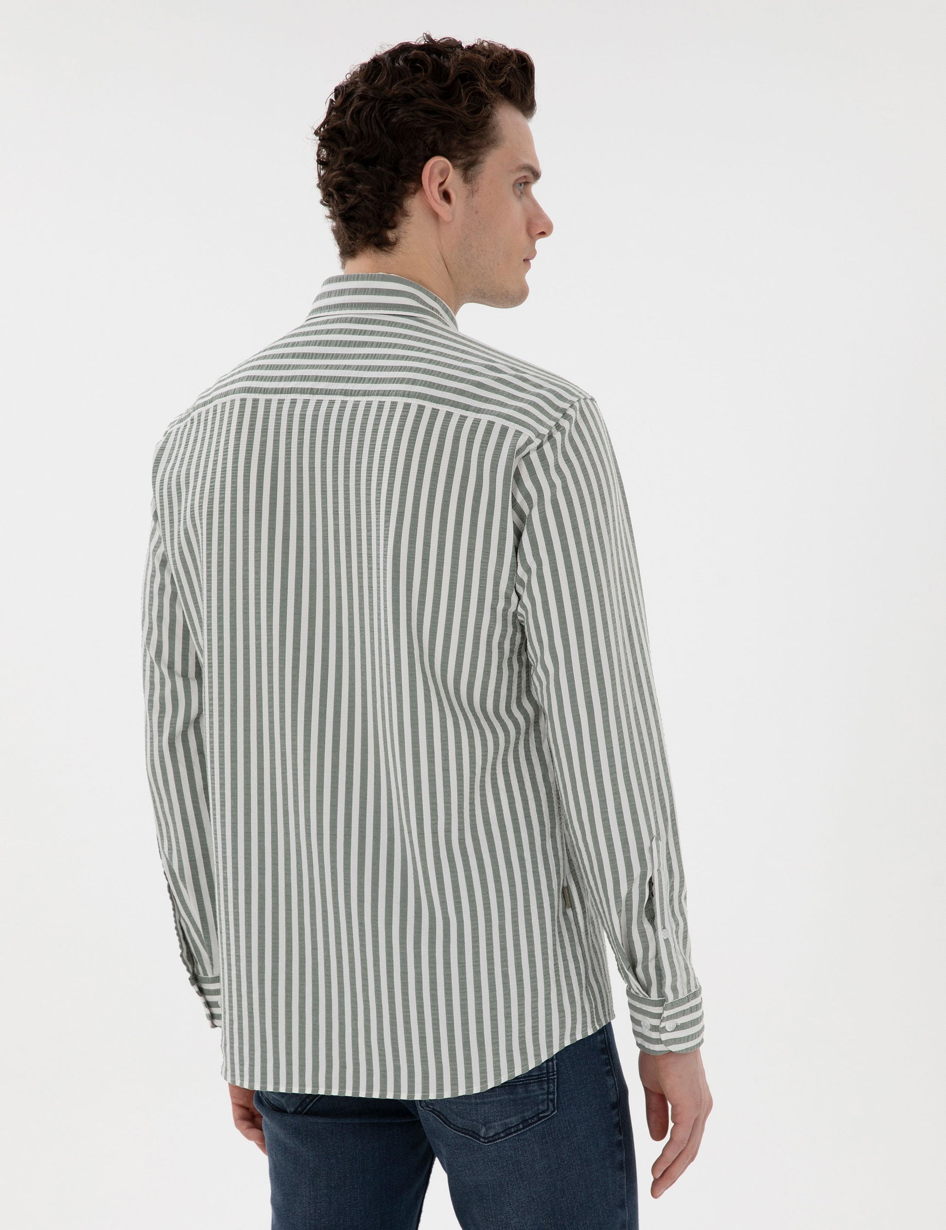 Khaki Regular Fit Striped Long Sleeve Shirt