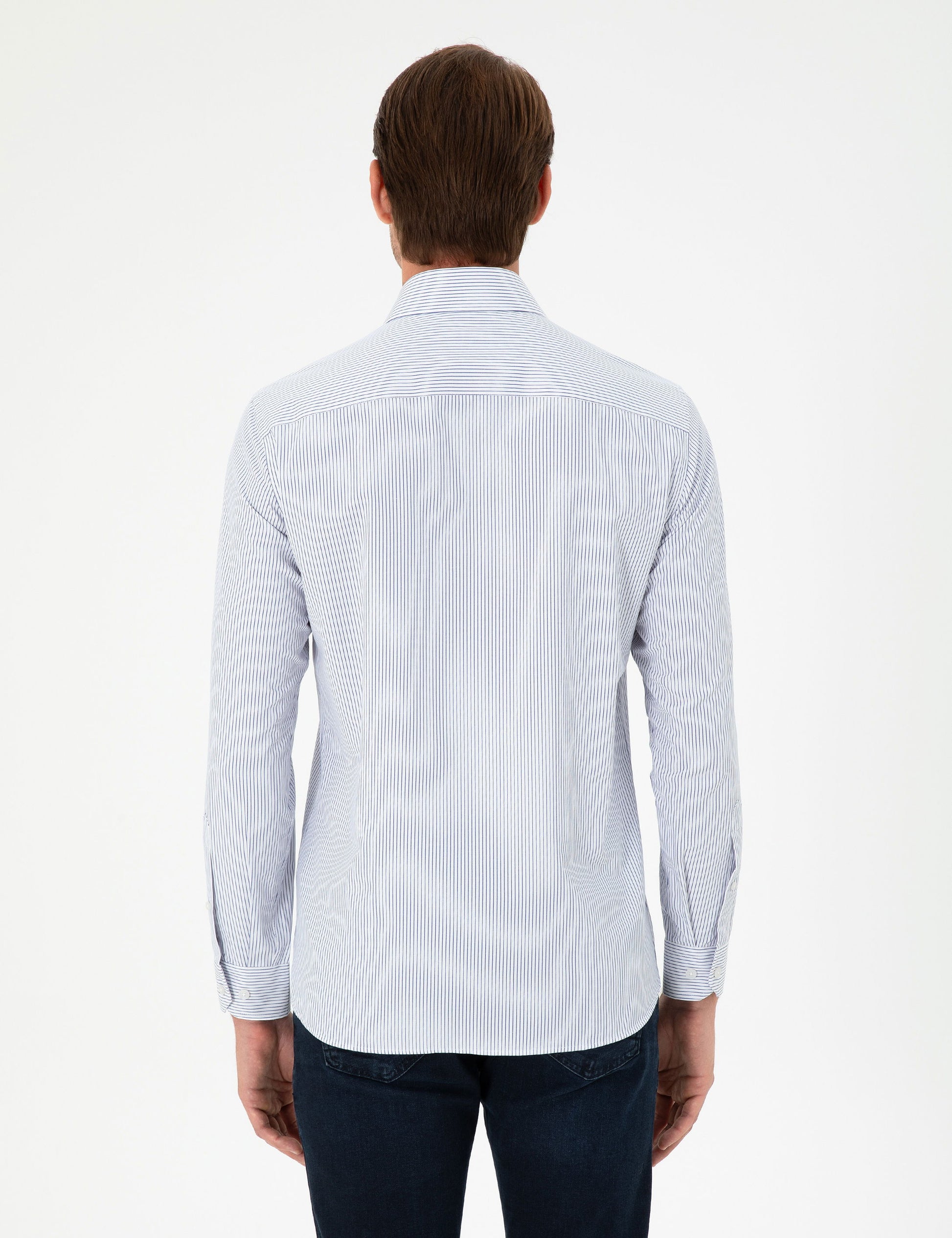 Light Blue Striped Slim Fit Long Sleeve Shirt