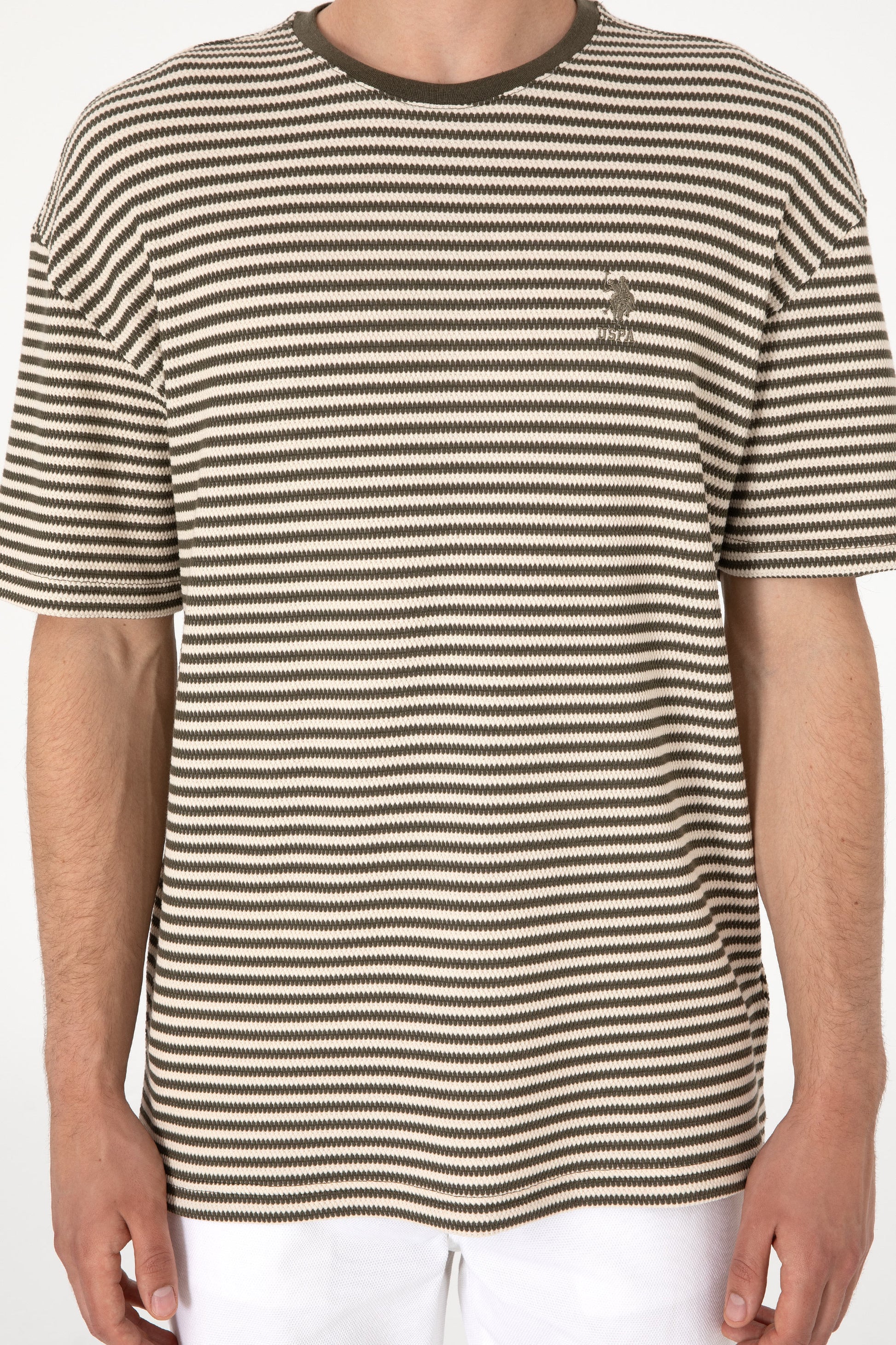 Men's Comfort Fit Crew Neck Mink Knit Patterned T-Shirt