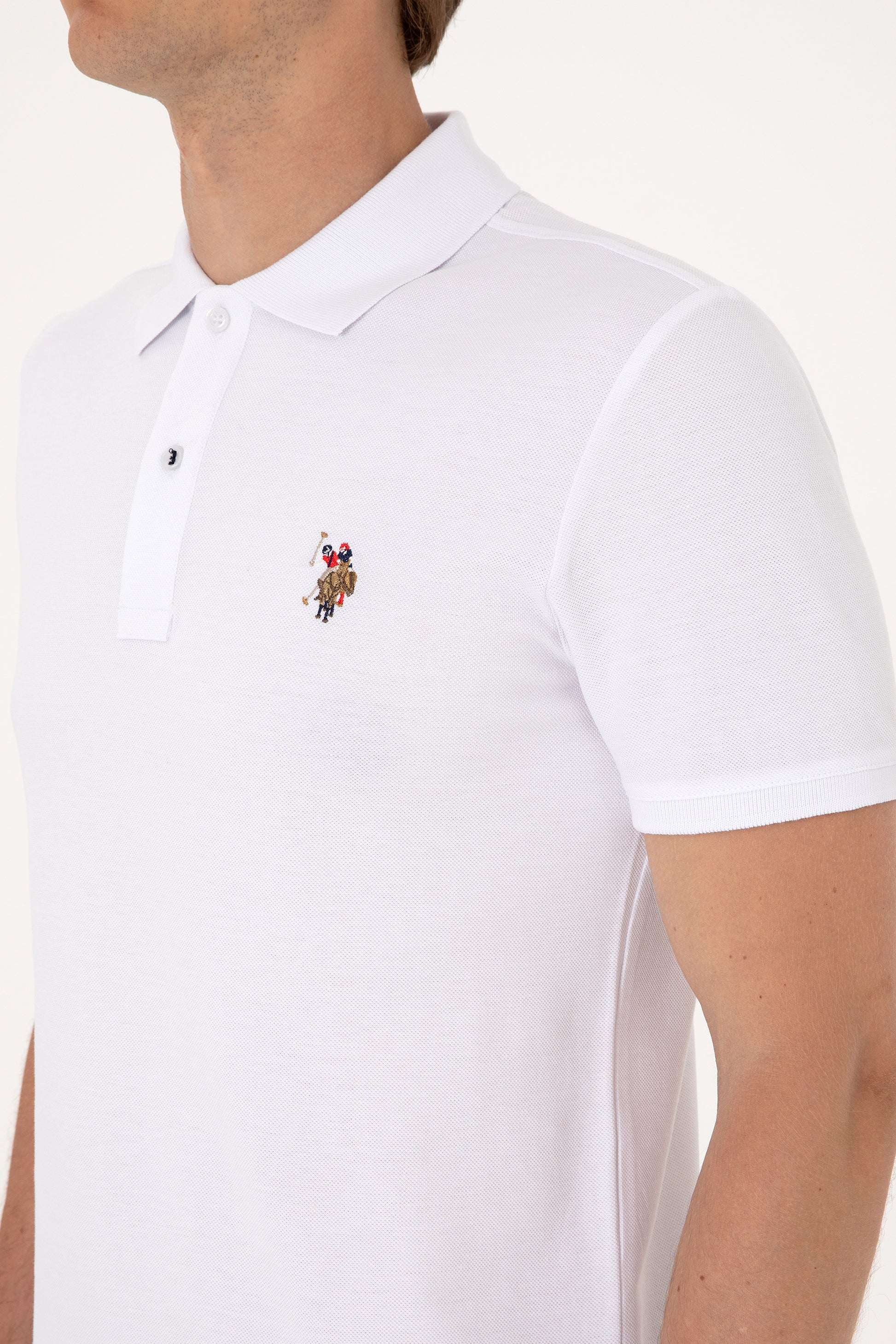 Men's Slim Fit Polo Neck White Basic T-Shirt