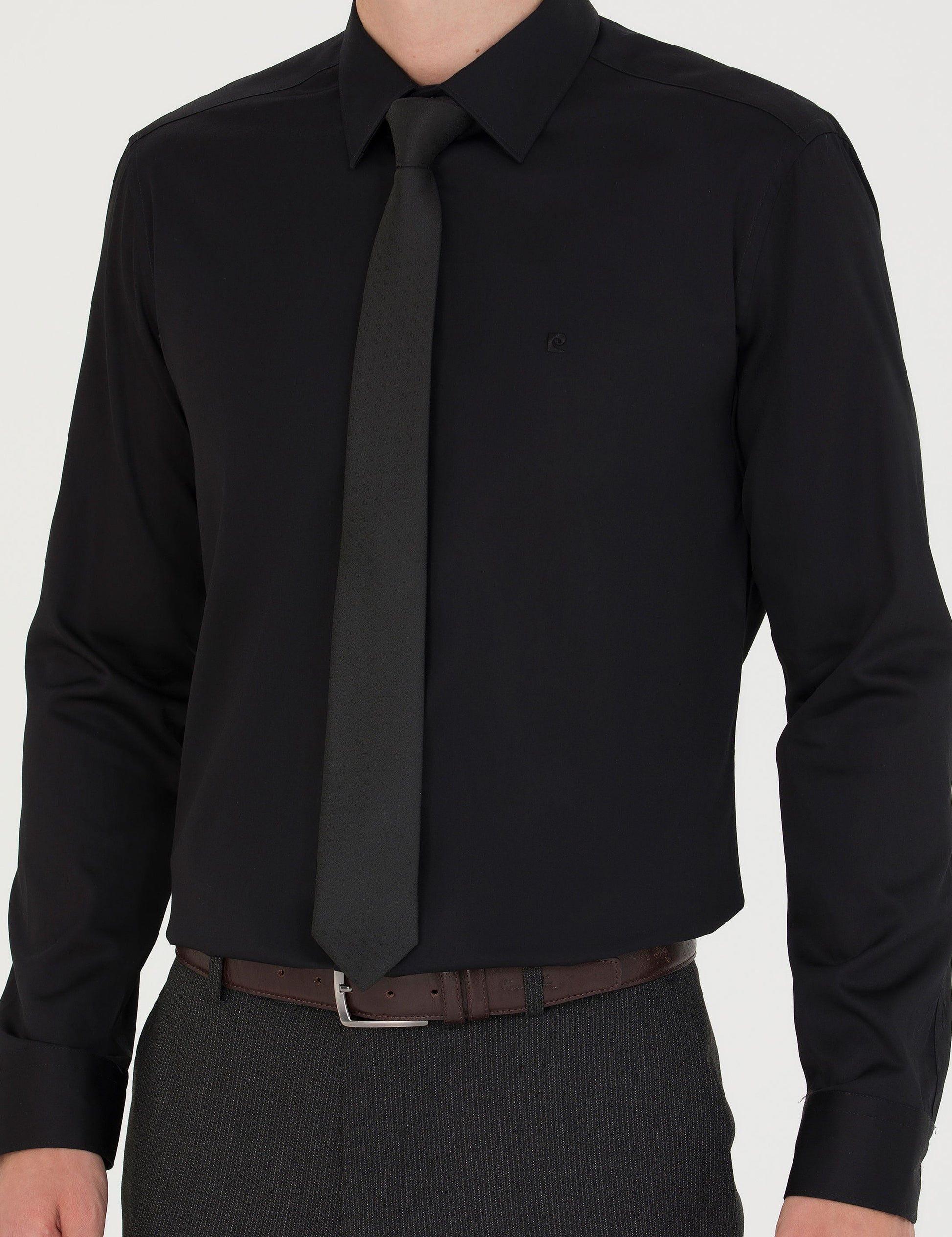 Black Slim Fit Long Sleeve Basic Shirt