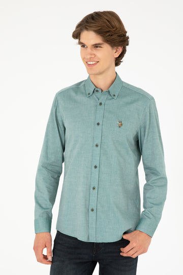 Men's Dark Green Long Sleeve Basic Shirt