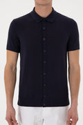 Men's Regular Fit Navy Blue Buttoned Knitwear T-Shirt