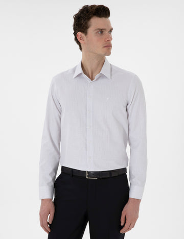 Grey Slim Fit Checkered Long Sleeve Shirt