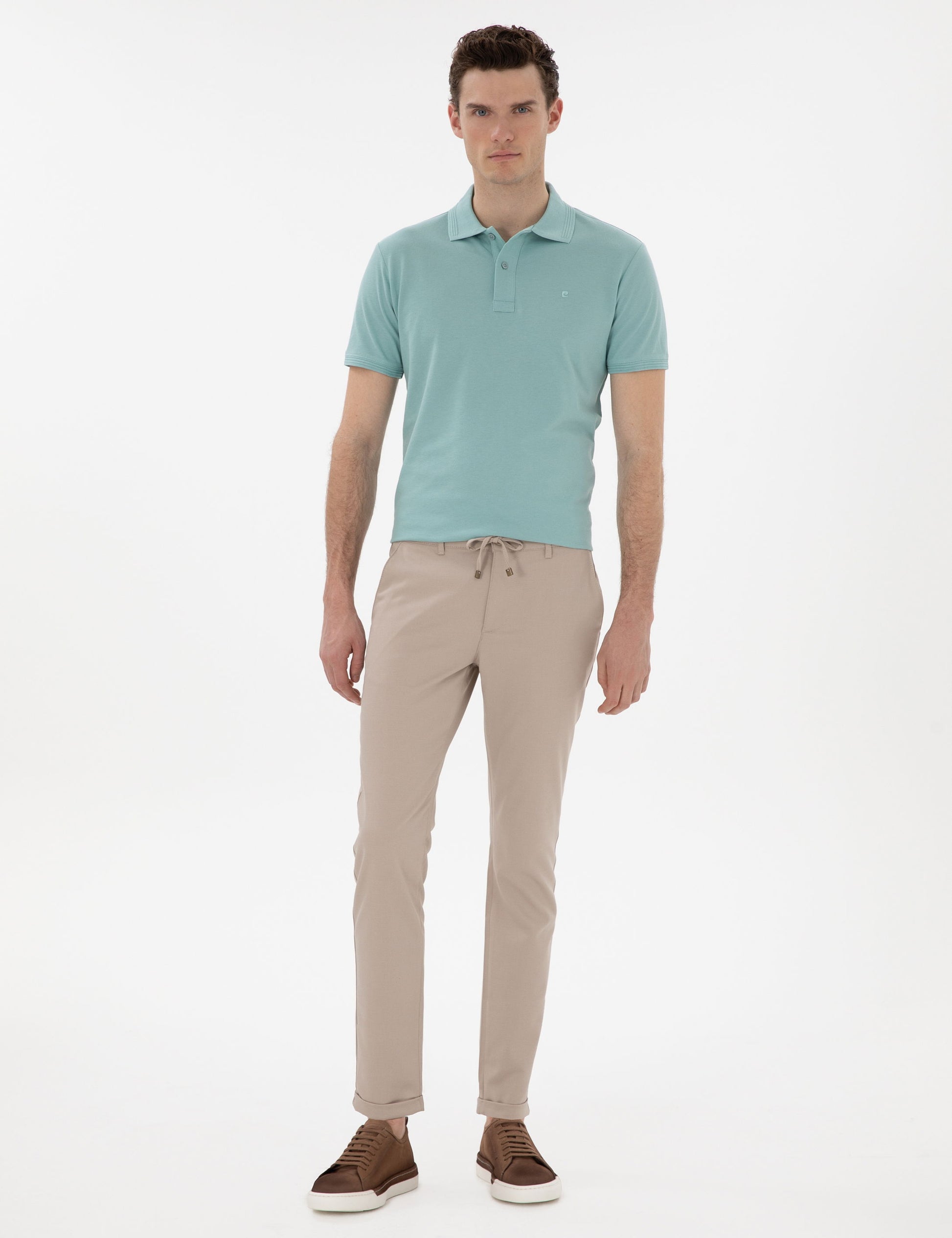 Dark Mint Slim Fit No-Fold Polo Neck Basic T-Shirt