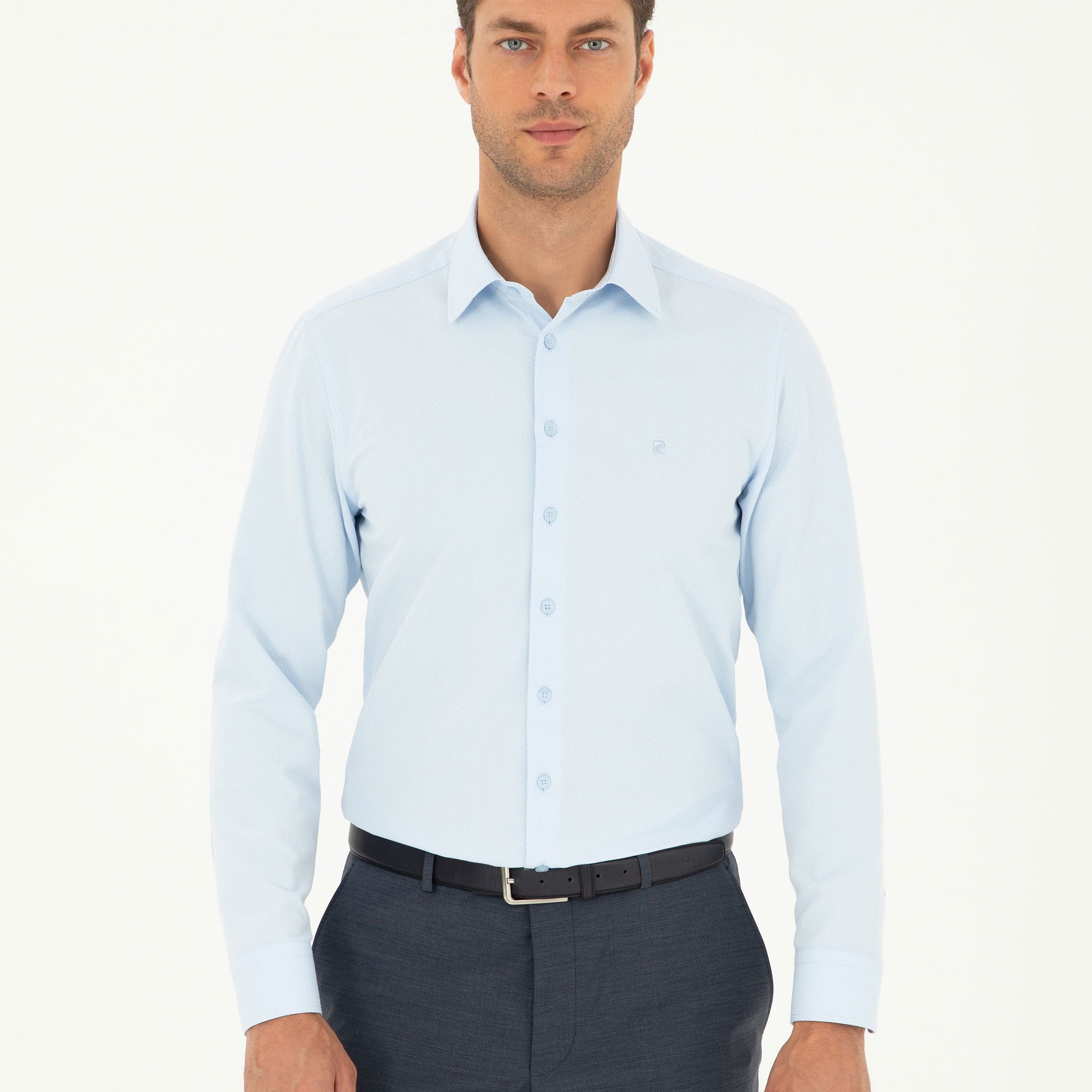 Light Blue Slim Fit Chunky Long Sleeve Shirt