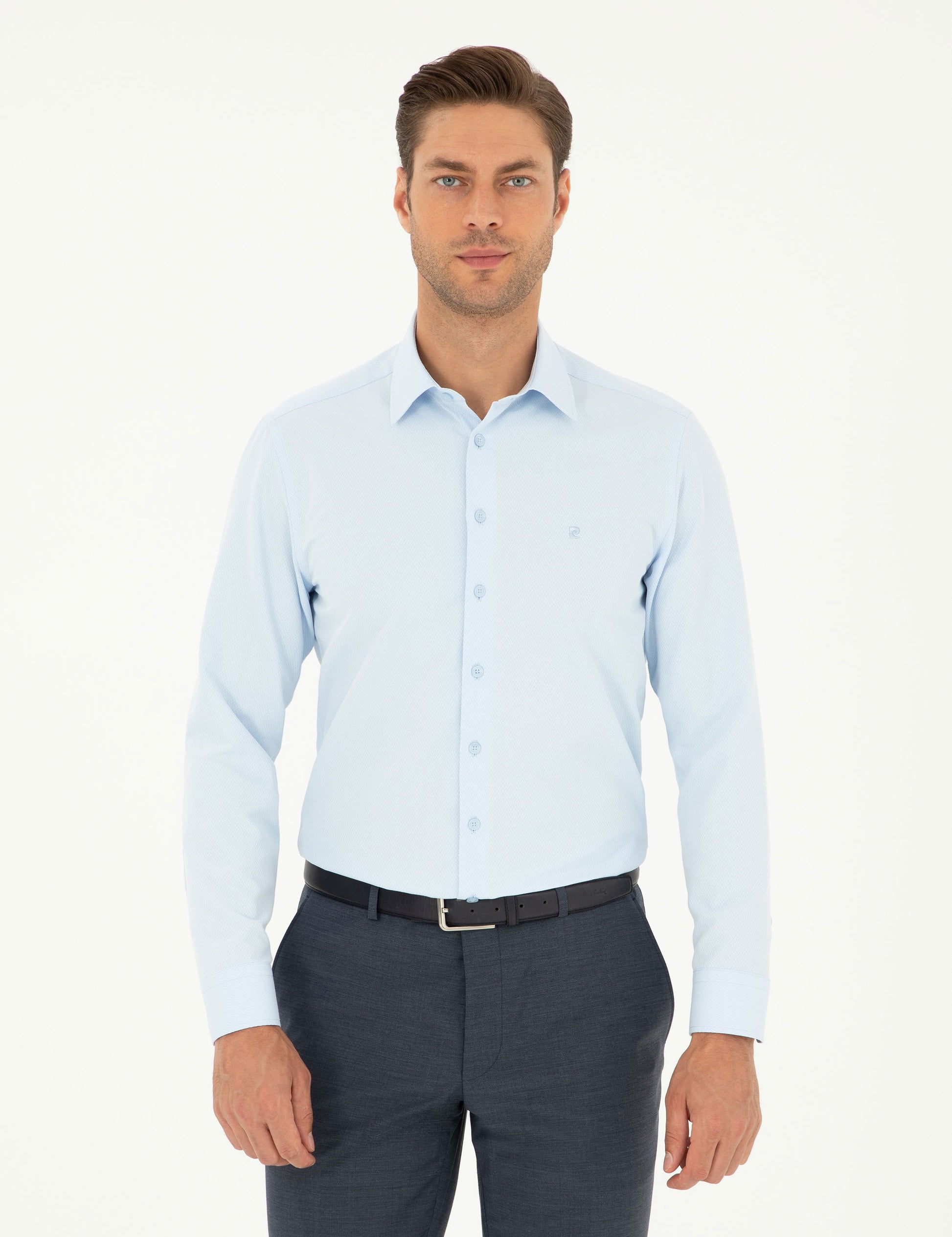 Light Blue Slim Fit Chunky Long Sleeve Shirt